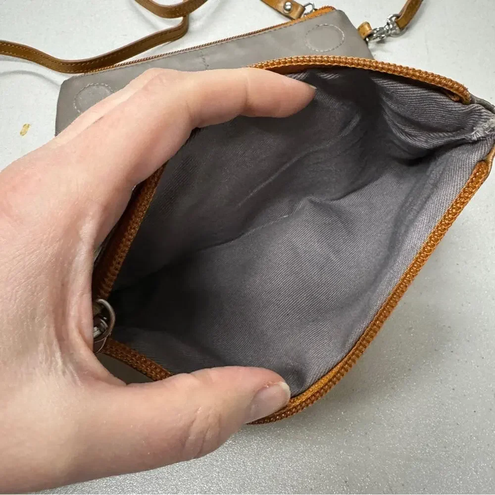 Lodis Tan Leather Crossbody Mini Handbag Purse Bag Womens Magnetic Closure